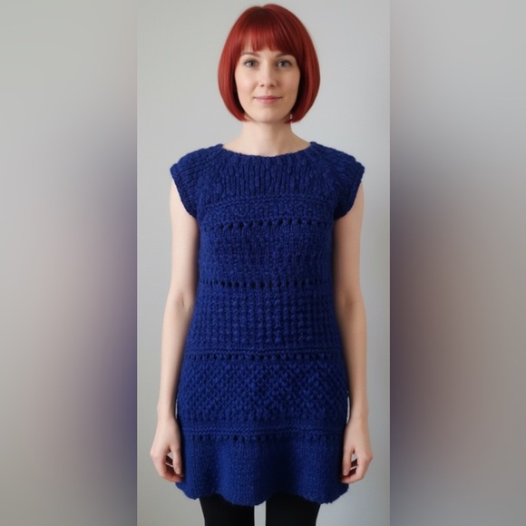 Zara Dresses & Skirts - ZARA KNIT Blue Chunky Alpaca Wool Blend Sleeveless Sweater Dress Tunic Small